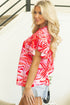 Artistic Muse Abstract Print Ruffle Cascade Mock Neck Blouse